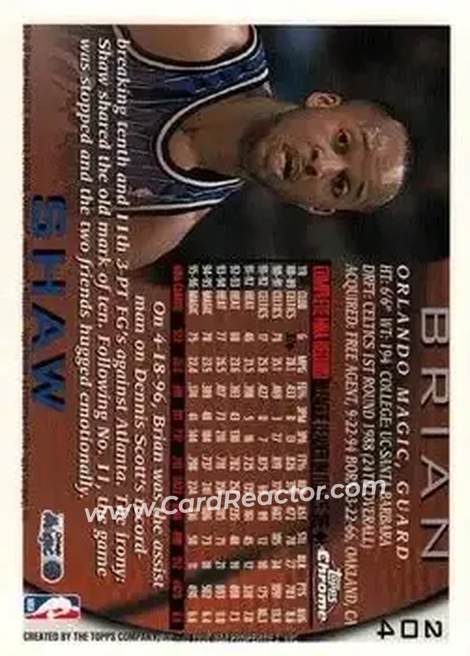 1996-97 Topps Chrome #204 - Brian Shaw - Orlando Magic - Back 1996-97 Topps Chrome #204 - Brian Shaw - Orlando Magic - Back