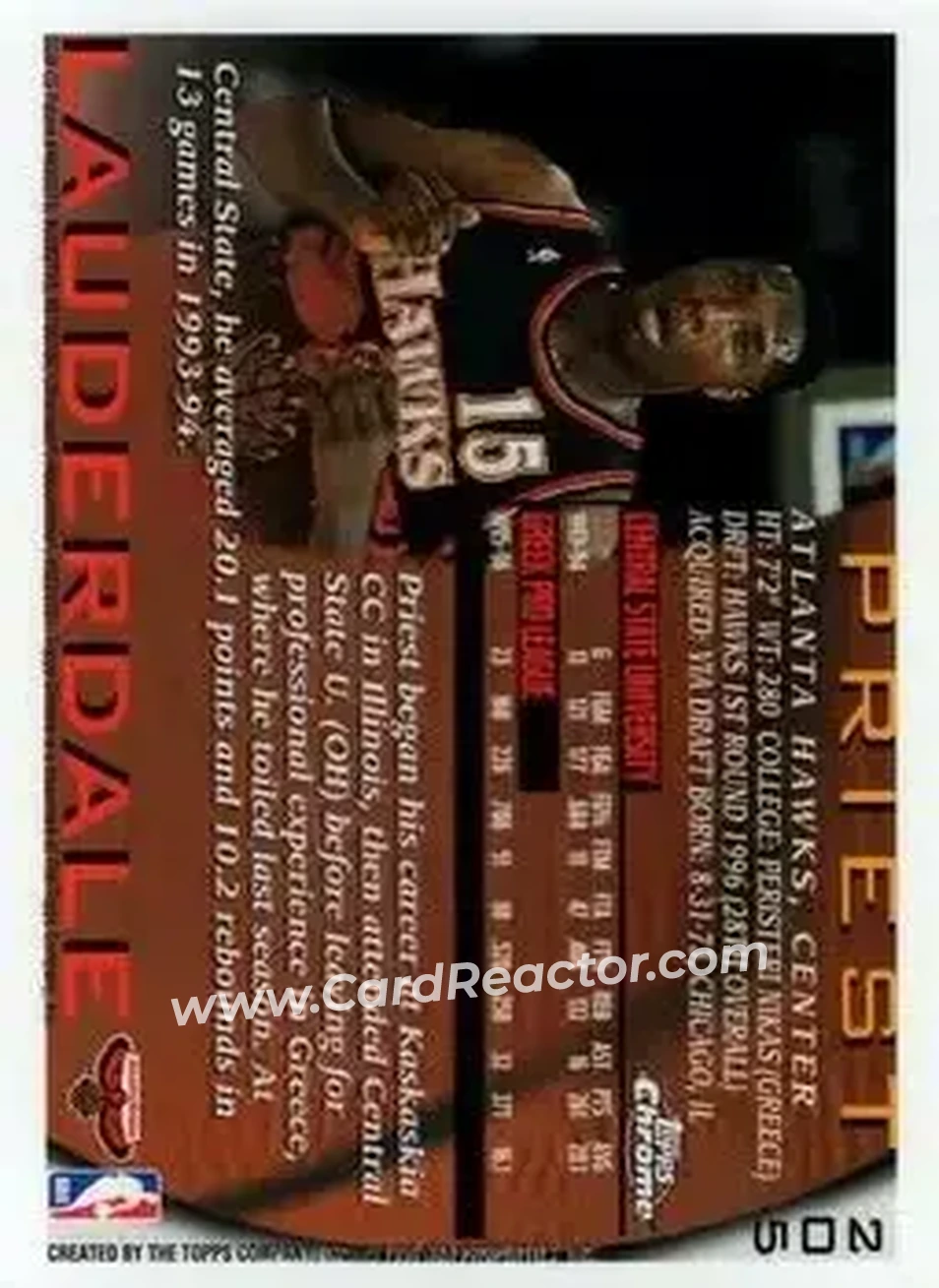 1996-97 Topps Chrome #205 - Priest Lauderdale - Atlanta Hawks - Back