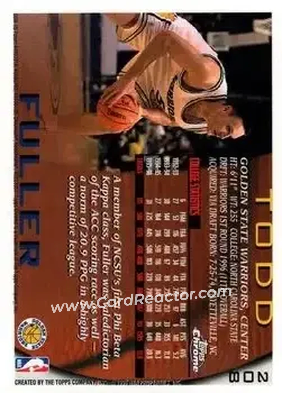 1996-97 Topps Chrome #208 - Todd Fuller - Golden State Warriors - Back 1996-97 Topps Chrome #208 - Todd Fuller - Golden State Warriors - Back