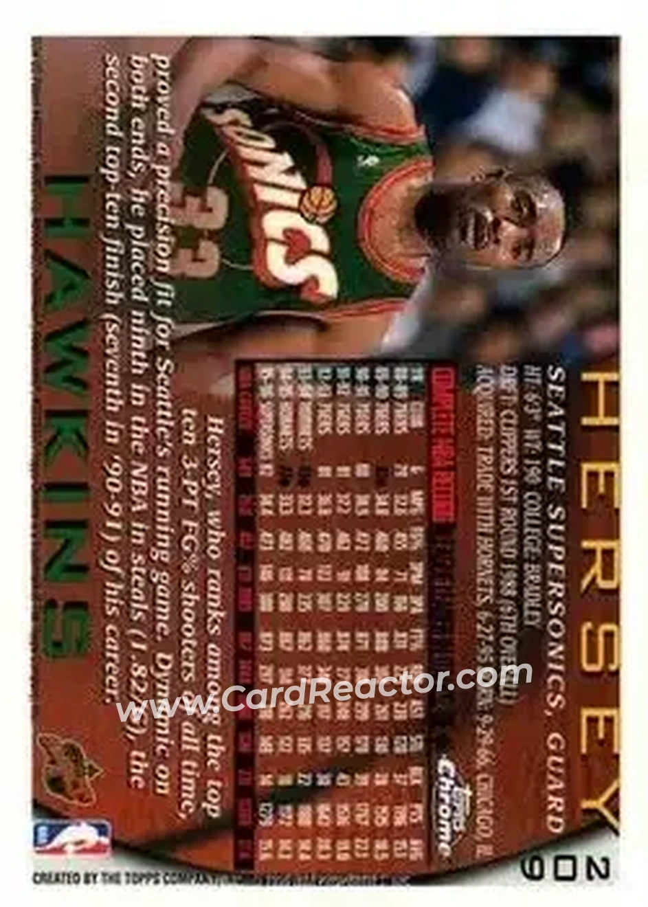 1996-97 Topps Chrome #209 - Hersey Hawkins - Seattle SuperSonics - Back