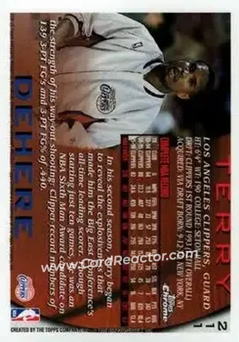 1996-97 Topps Chrome #211 - Terry Dehere - Los Angeles Clippers - Back