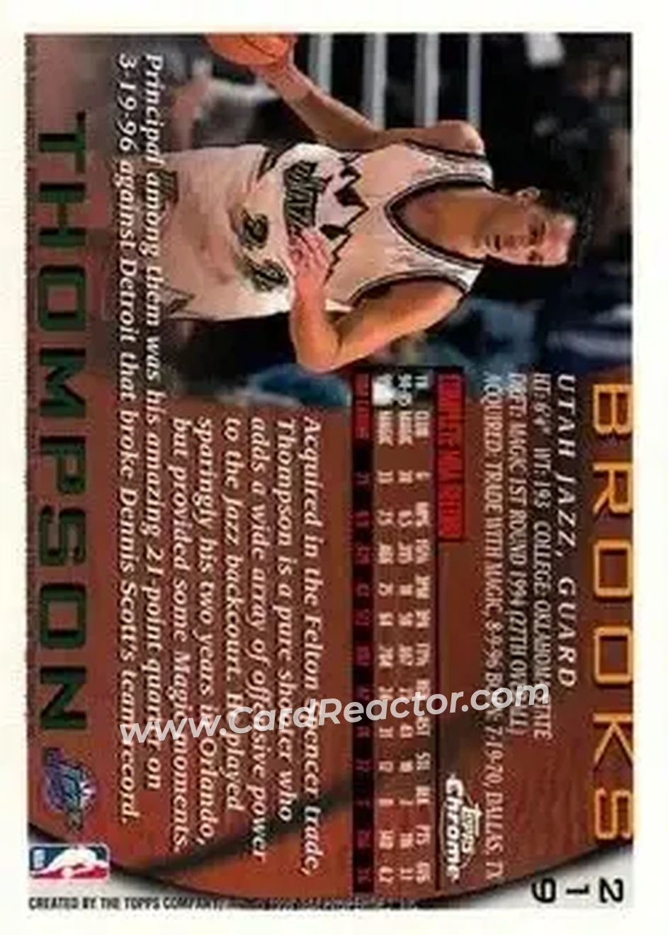 1996-97 Topps Chrome #219 - Brooks Thompson - Utah Jazz - Back 1996-97 Topps Chrome #219 - Brooks Thompson - Utah Jazz - Back