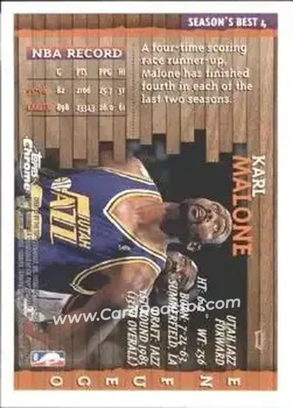 1996-97 Topps Chrome - Season's Best #4 - Karl Malone - Utah Jazz - Back