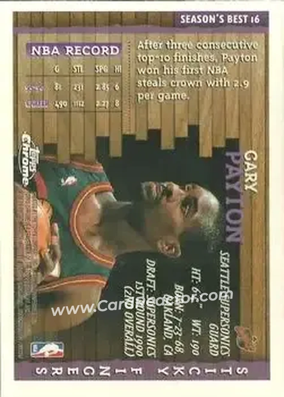 1996-97 Topps Chrome - Season's Best #16 - Gary Payton - Seattle SuperSonics - Back