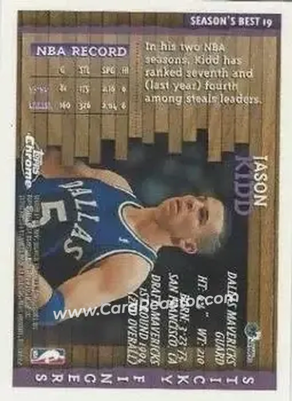 1996-97 Topps Chrome - Season's Best #19 - Jason Kidd - Dallas Mavericks - Back 1996-97 Topps Chrome - Season's Best #19 - Jason Kidd - Dallas Mavericks - Back