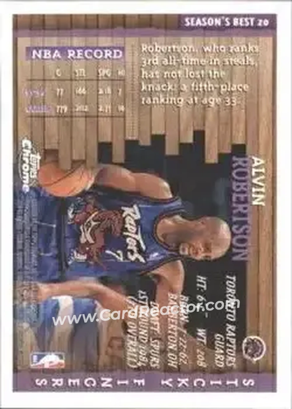 1996-97 Topps Chrome - Season's Best #20 - Alvin Robertson - Toronto Raptors - Back