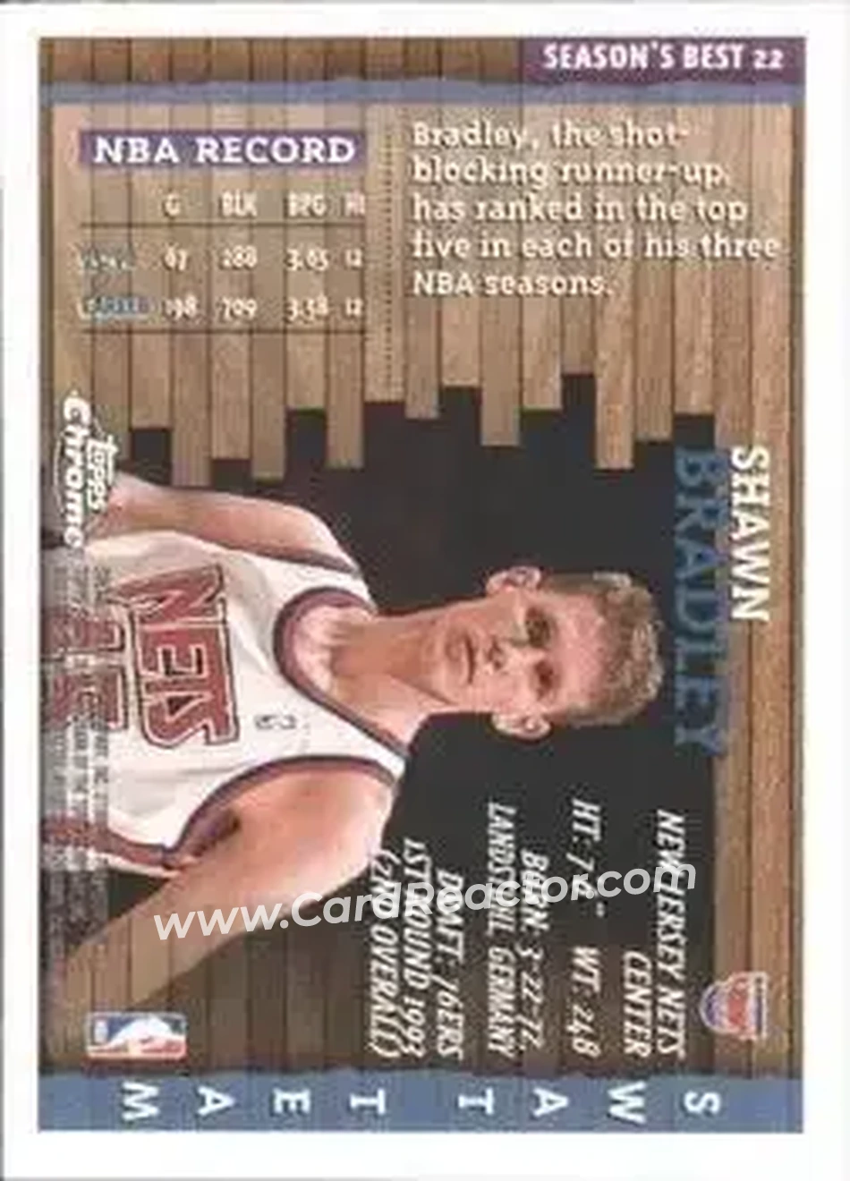1996-97 Topps Chrome - Season's Best #22 - Shawn Bradley - New Jersey Nets - Back