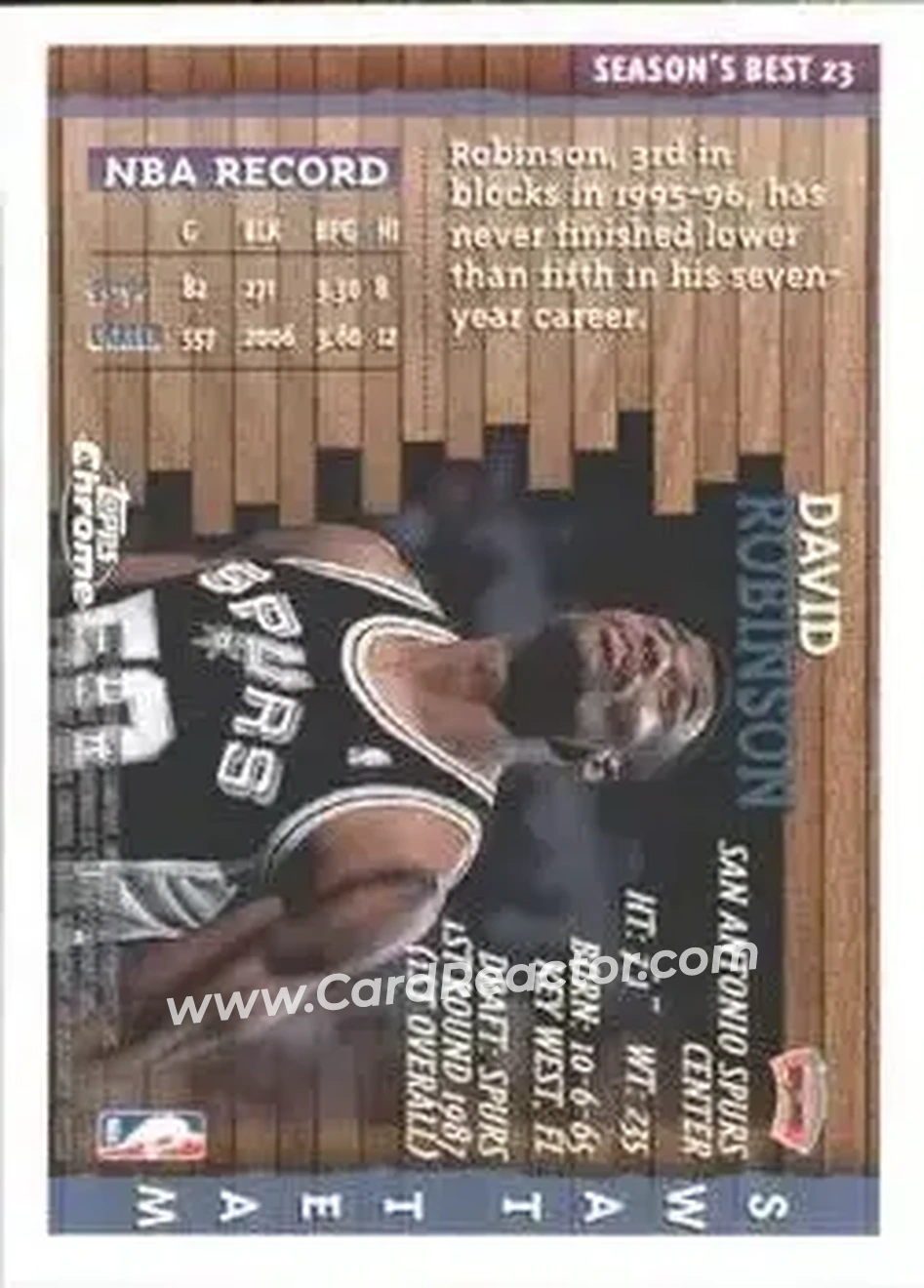 1996-97 Topps Chrome - Season's Best #23 - David Robinson - San Antonio Spurs - Back