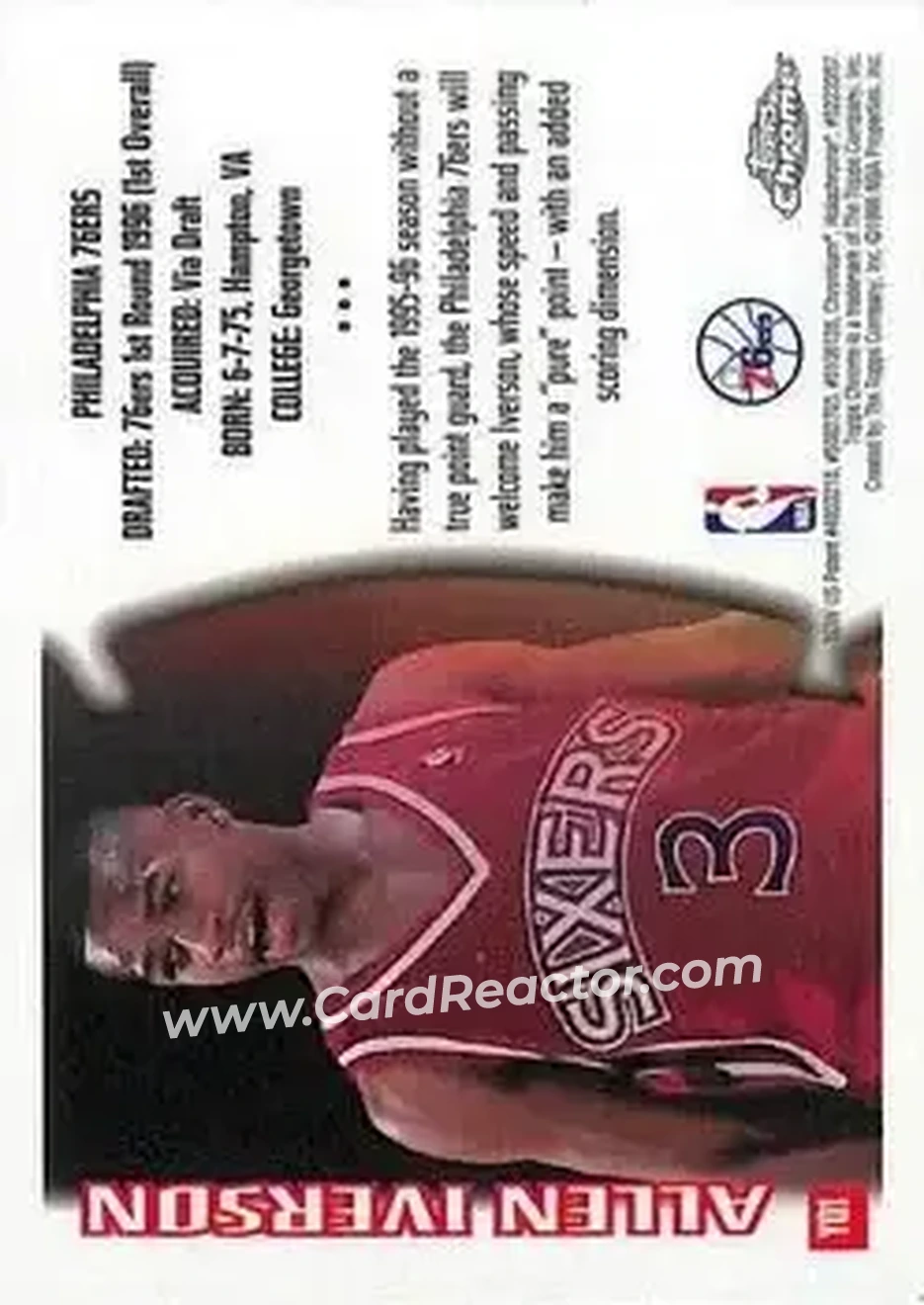 1996-97 Topps Chrome - Youthquake #YQ1 - Allen Iverson - Philadelphia 76ers - Back