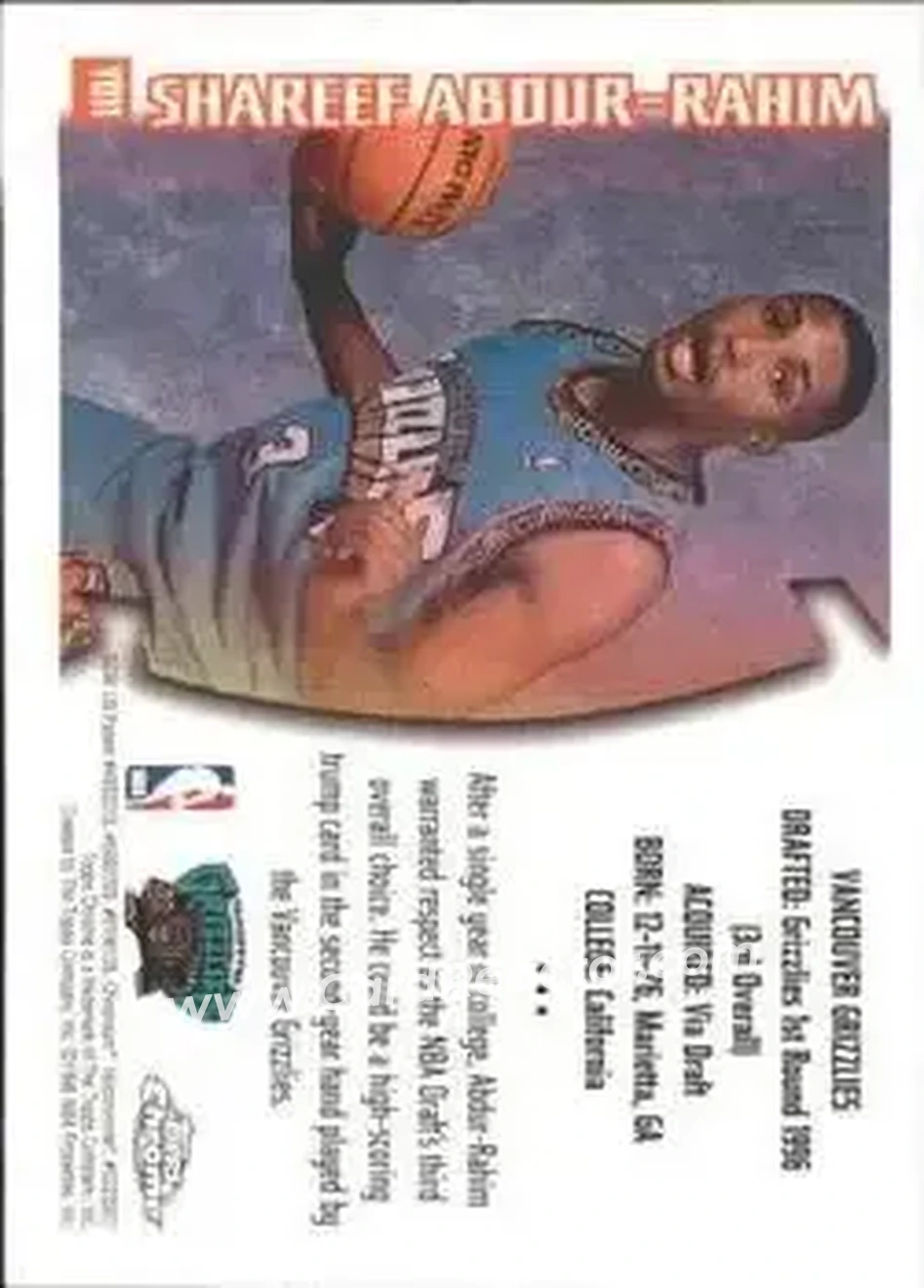 1996-97 Topps Chrome - Youthquake #YQ11 - Shareef Abdur-Rahim - Vancouver Grizzlies - Back 1996-97 Topps Chrome - Youthquake #YQ11 - Shareef Abdur-Rahim - Vancouver Grizzlies - Back