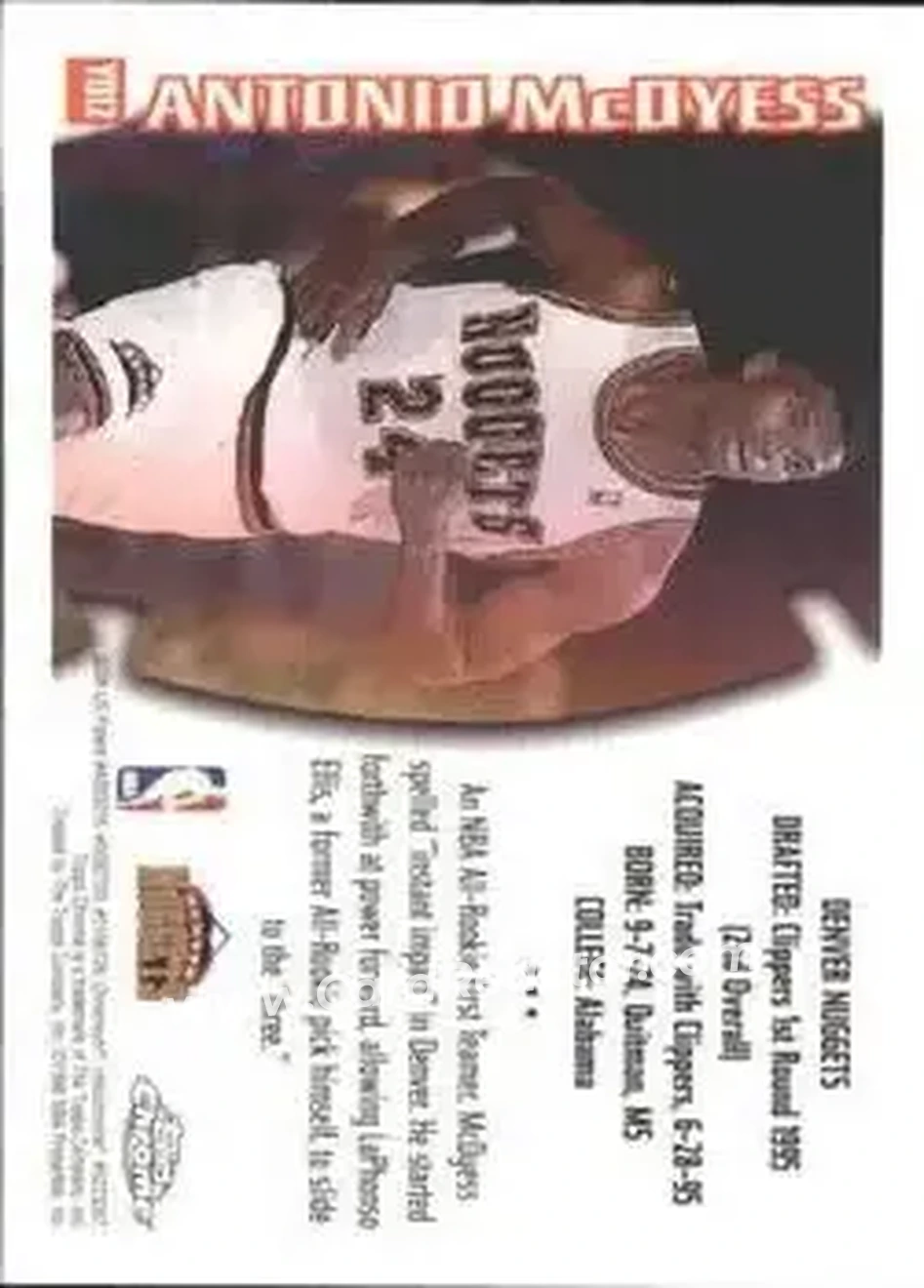 1996-97 Topps Chrome - Youthquake #YQ12 - Antonio McDyess - Denver Nuggets - Back