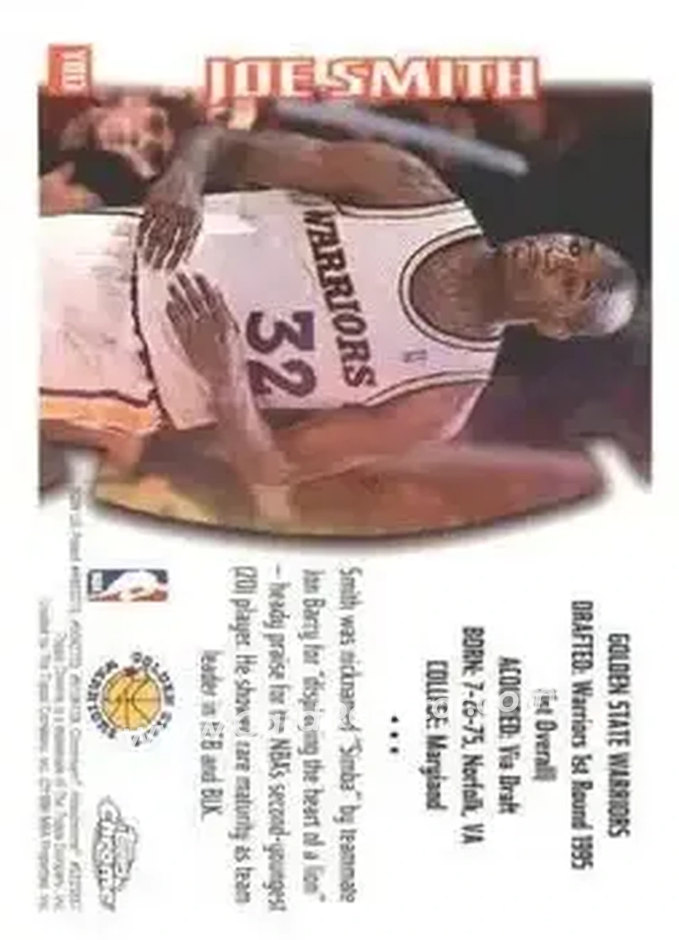 1996-97 Topps Chrome - Youthquake #YQ13 - Joe Smith - Golden State Warriors - Back