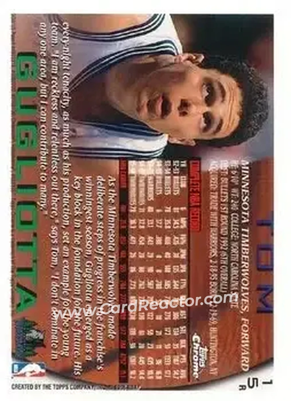 1996-97 Topps Chrome - Refractors #15R - Tom Gugliotta - Minnesota Timberwolves - Back