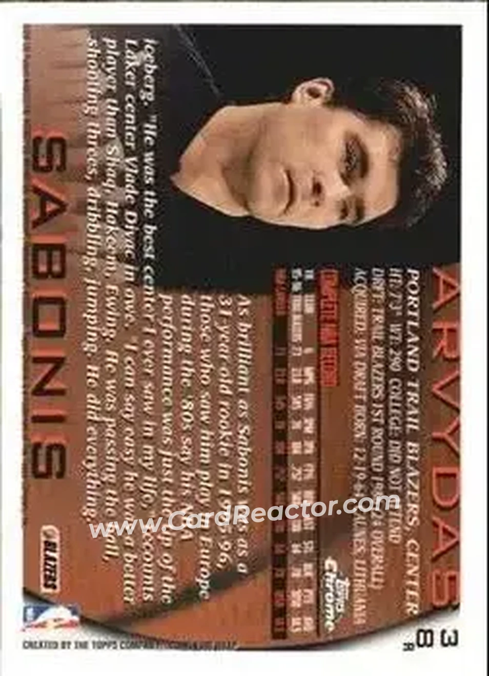 1996-97 Topps Chrome - Refractors #38R - Arvydas Sabonis - Portland Trail Blazers - Back