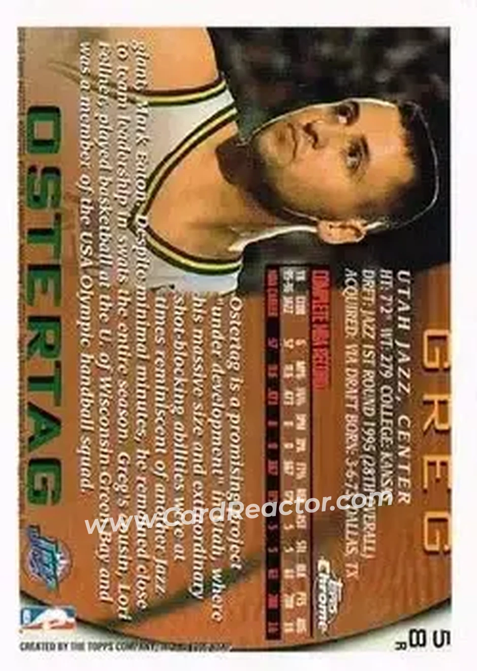 1996-97 Topps Chrome - Refractors #58R - Greg Ostertag - Utah Jazz - Back
