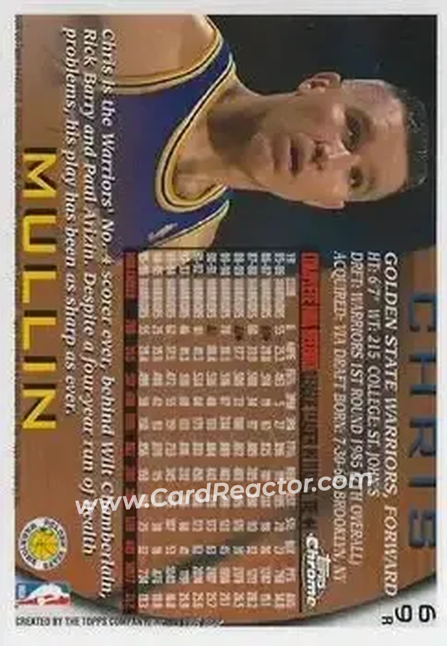 1996-97 Topps Chrome - Refractors #69R - Chris Mullin - Golden State Warriors - Back