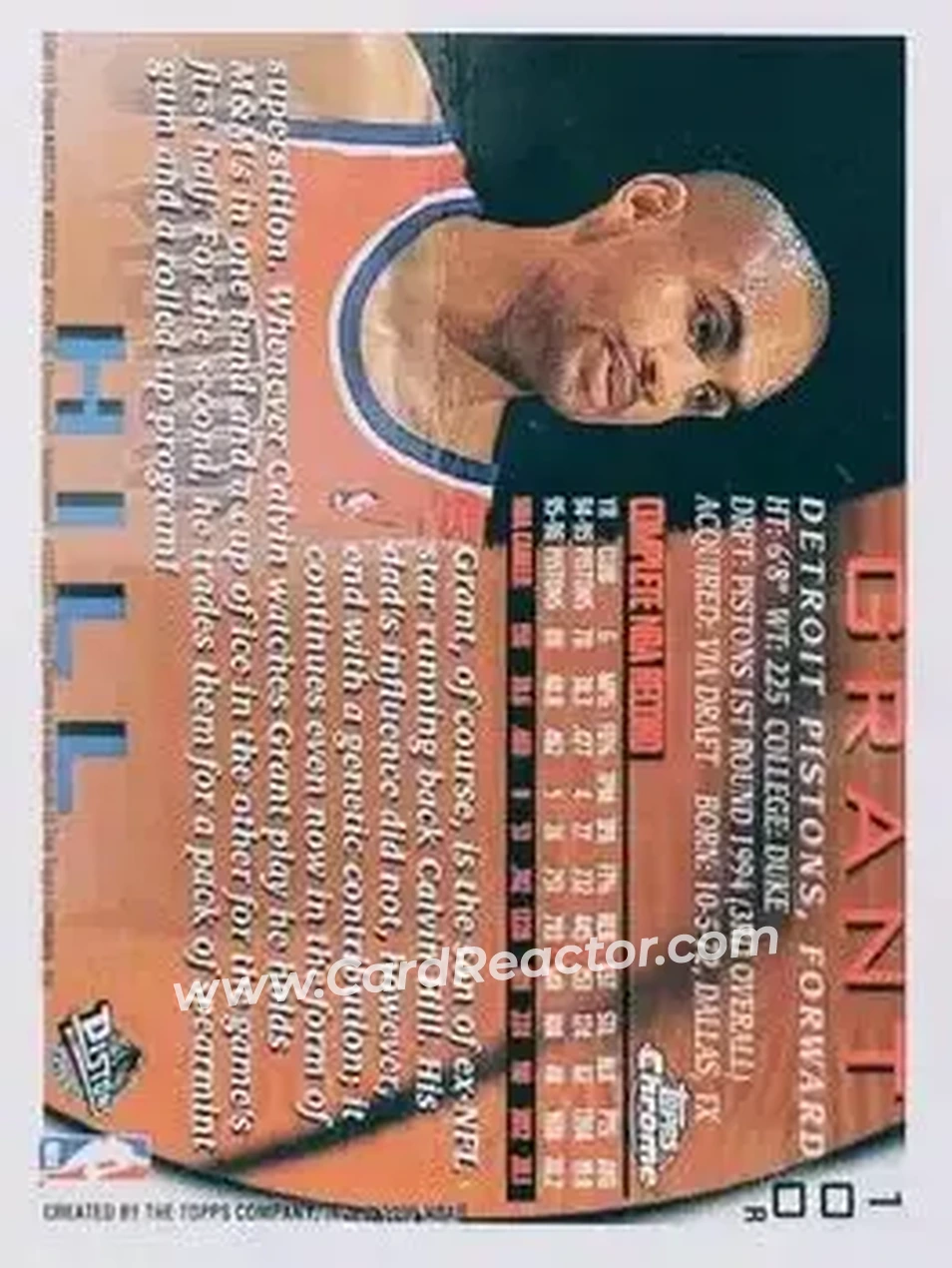 1996-97 Topps Chrome - Refractors #100R - Grant Hill - Detroit Pistons - Back