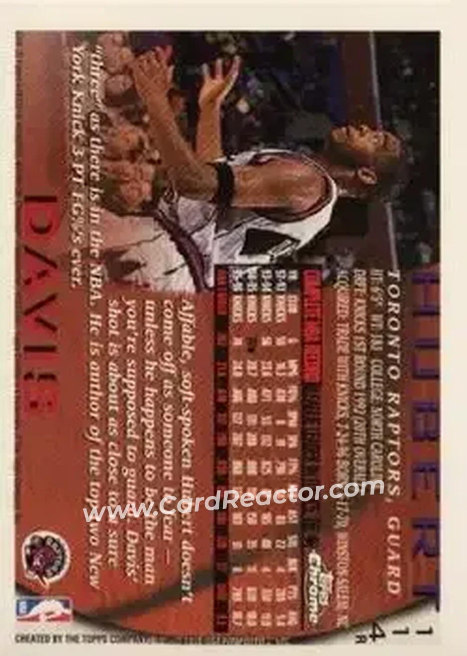 1996-97 Topps Chrome - Refractors #114R - Hubert Davis - Toronto Raptors - Back