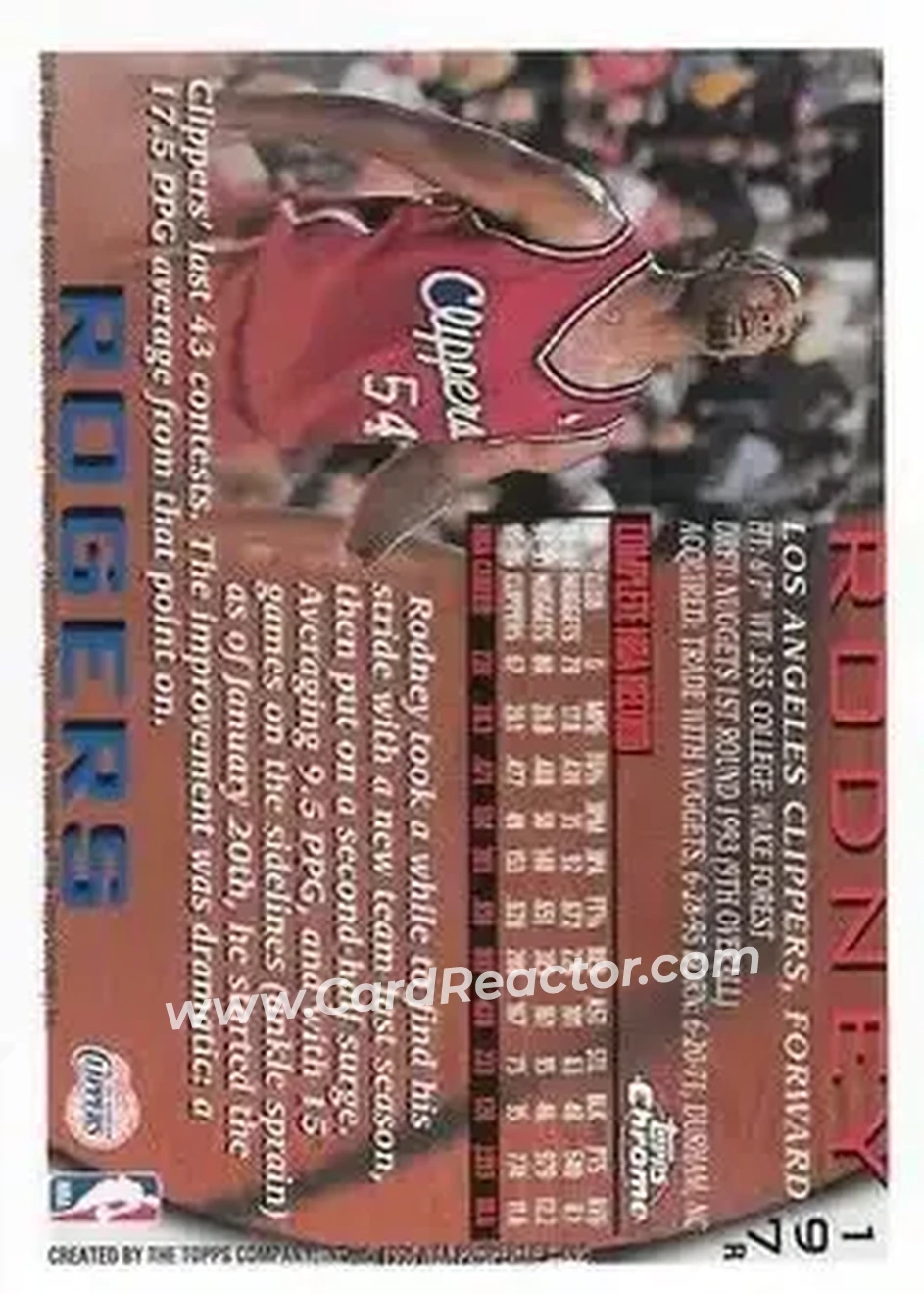 1996-97 Topps Chrome - Refractors #197R - Rodney Rogers - Los Angeles Clippers - Back 1996-97 Topps Chrome - Refractors #197R - Rodney Rogers - Los Angeles Clippers - Back
