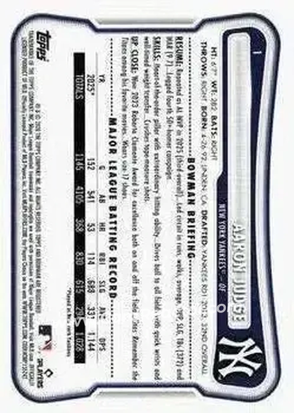 2026 Bowman #1 - Aaron Judge - New York Yankees - Back