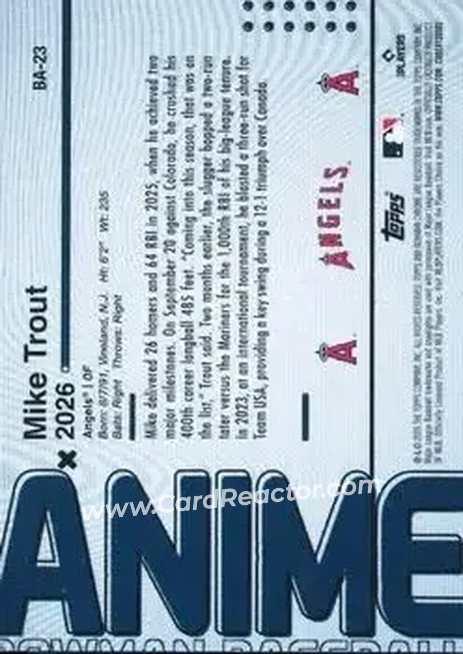 2026 Bowman - Anime #BA-23 - Mike Trout - Los Angeles Angels - Back