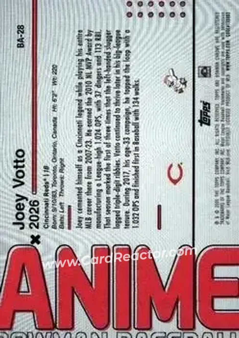2026 Bowman - Anime #BA-28 - Joey Votto - Cincinnati Reds - Back