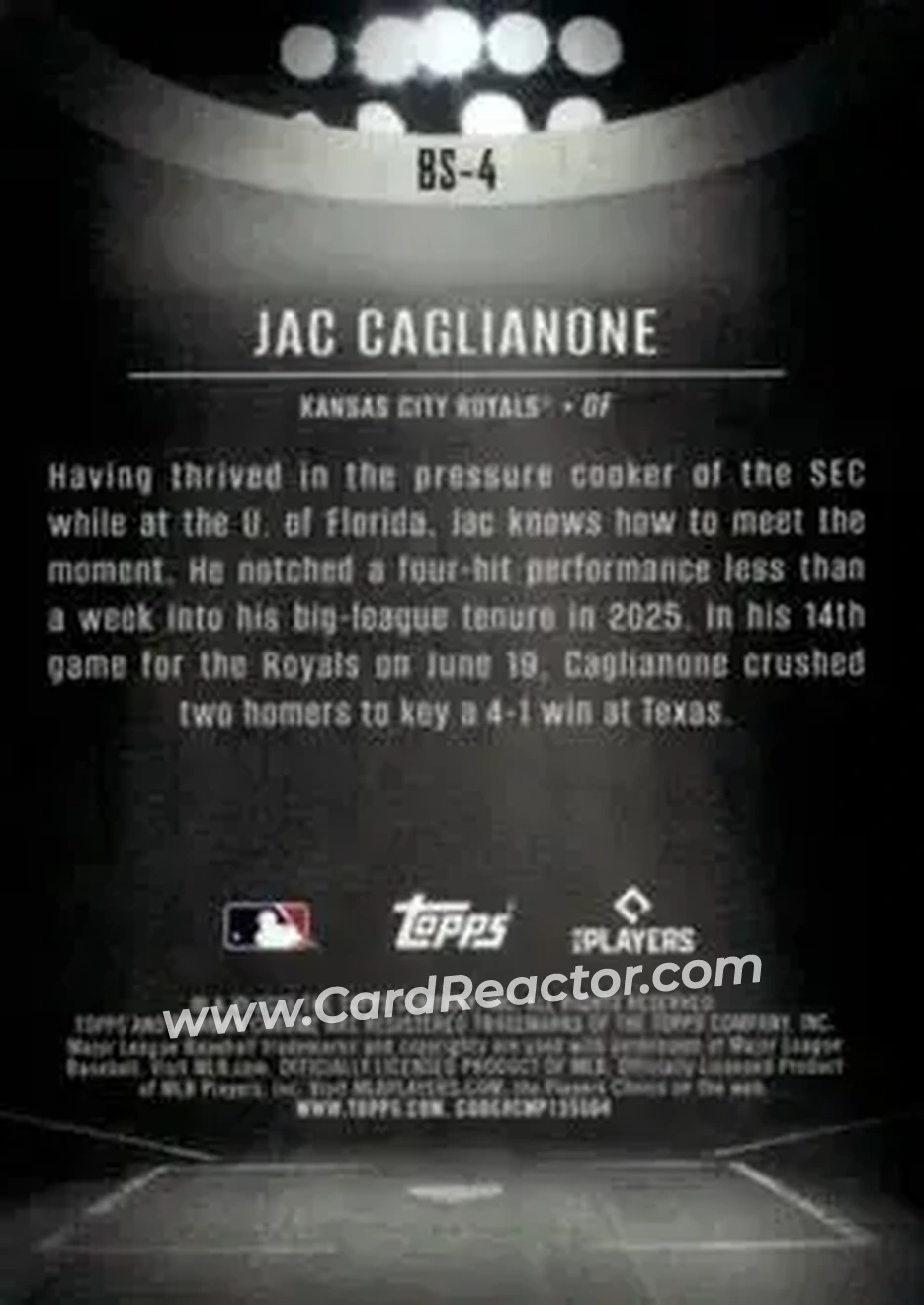 2026 Bowman - Bowman Spotlights #BS-4 - Jac Caglianone - Kansas City Royals - Back