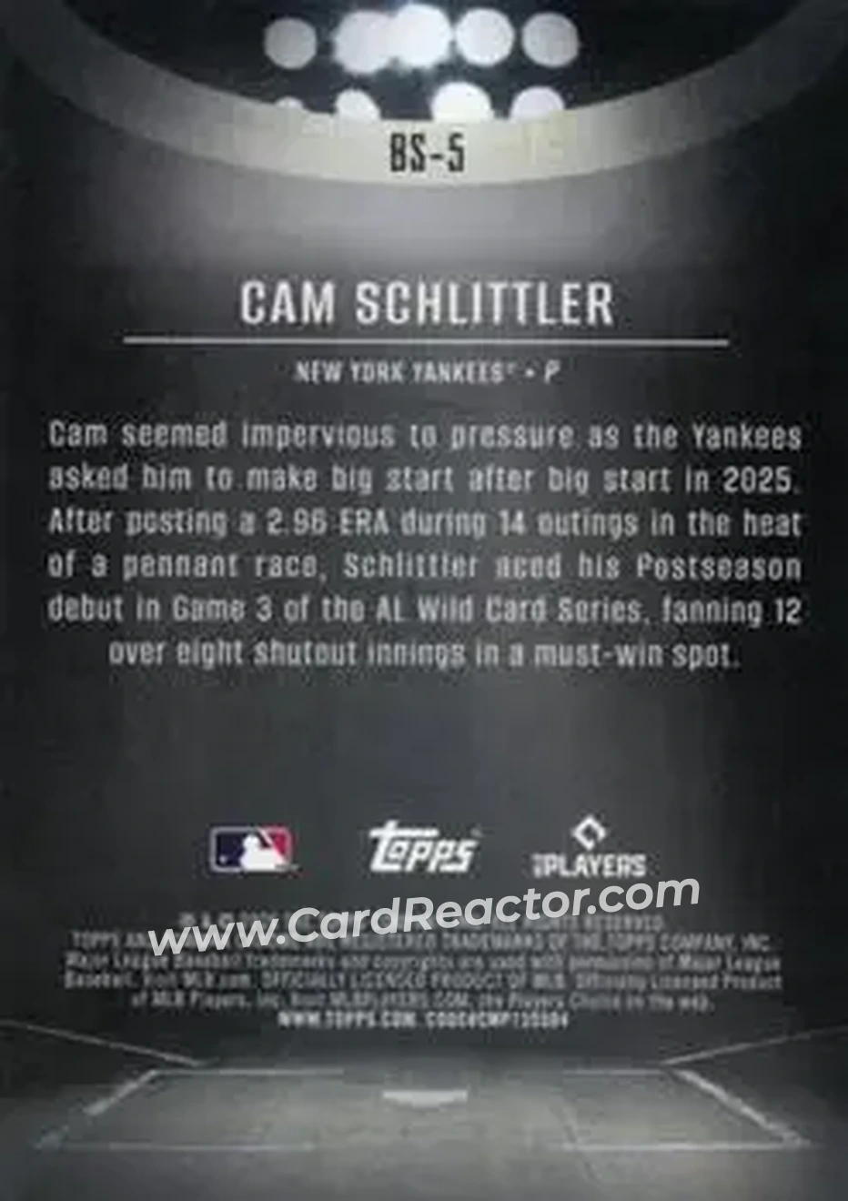2026 Bowman - Bowman Spotlights #BS-5 - Cam Schlittler - New York Yankees - Back