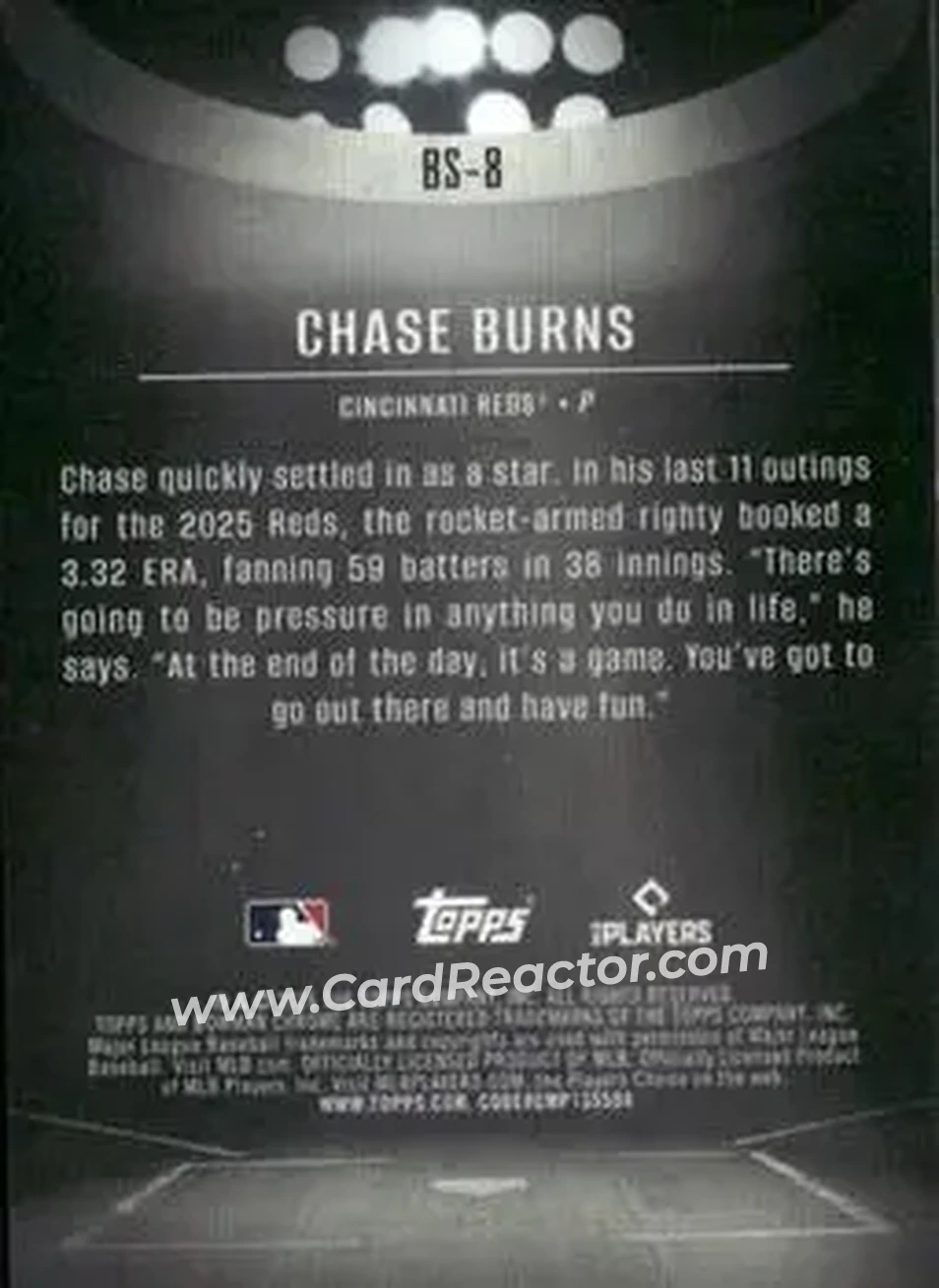 2026 Bowman - Bowman Spotlights #BS-8 - Chase Burns - Cincinnati Reds - Back 2026 Bowman - Bowman Spotlights #BS-8 - Chase Burns - Cincinnati Reds - Back