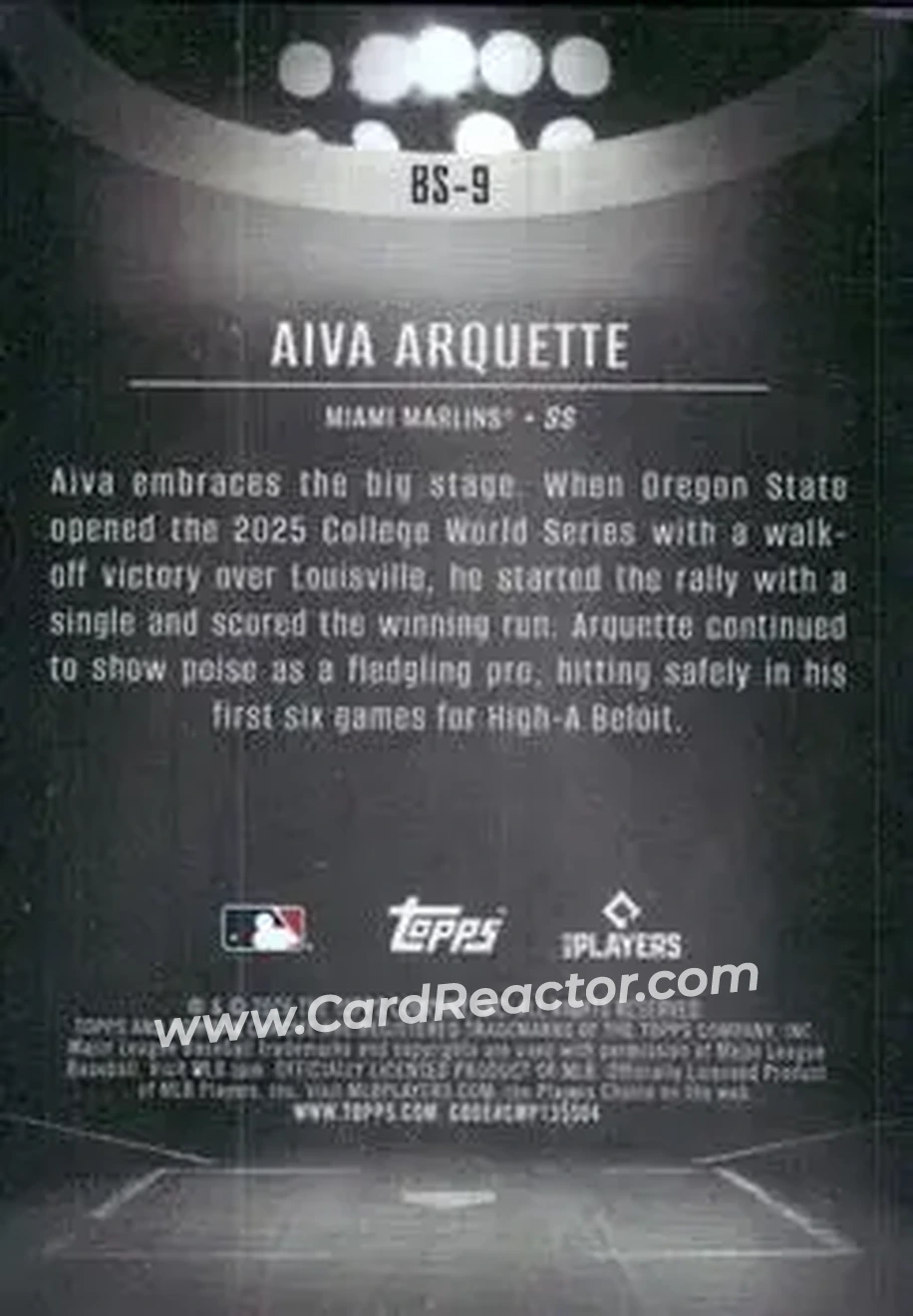 2026 Bowman - Bowman Spotlights #BS-9 - Aiva Arquette - Miami Marlins - Back