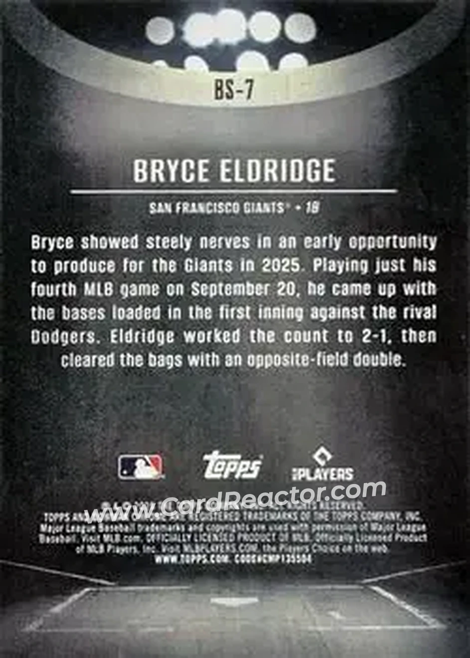2026 Bowman - Bowman Spotlights Red Refractors #BS-7 - Bryce Eldridge - San Francisco Giants - Back 2026 Bowman - Bowman Spotlights Red Refractors #BS-7 - Bryce Eldridge - San Francisco Giants - Back