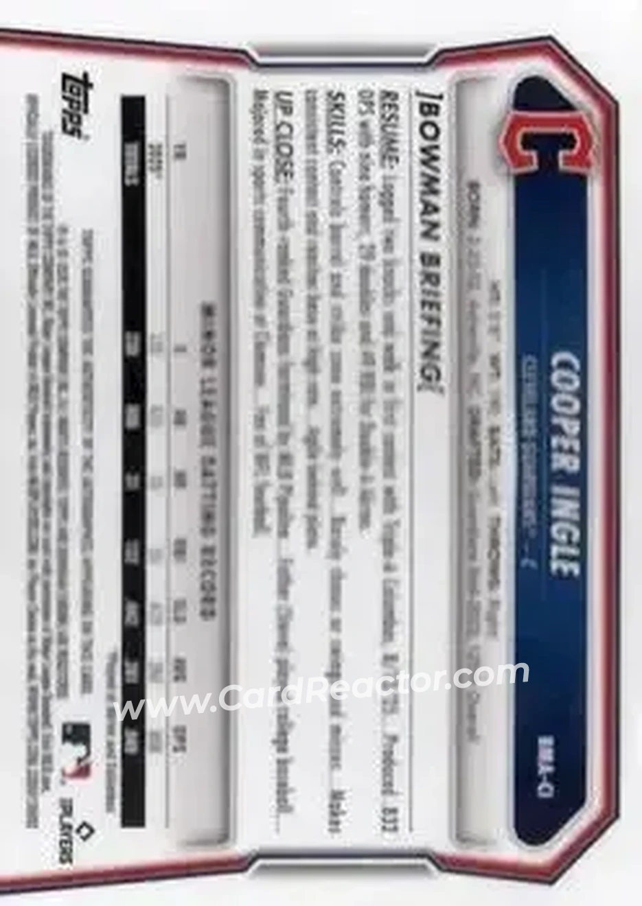 2026 Bowman - Chrome Autographs Mojo Purple Refractors #BMA-CI - Cooper Ingle - Cleveland Guardians - Back 2026 Bowman - Chrome Autographs Mojo Purple Refractors #BMA-CI - Cooper Ingle - Cleveland Guardians - Back