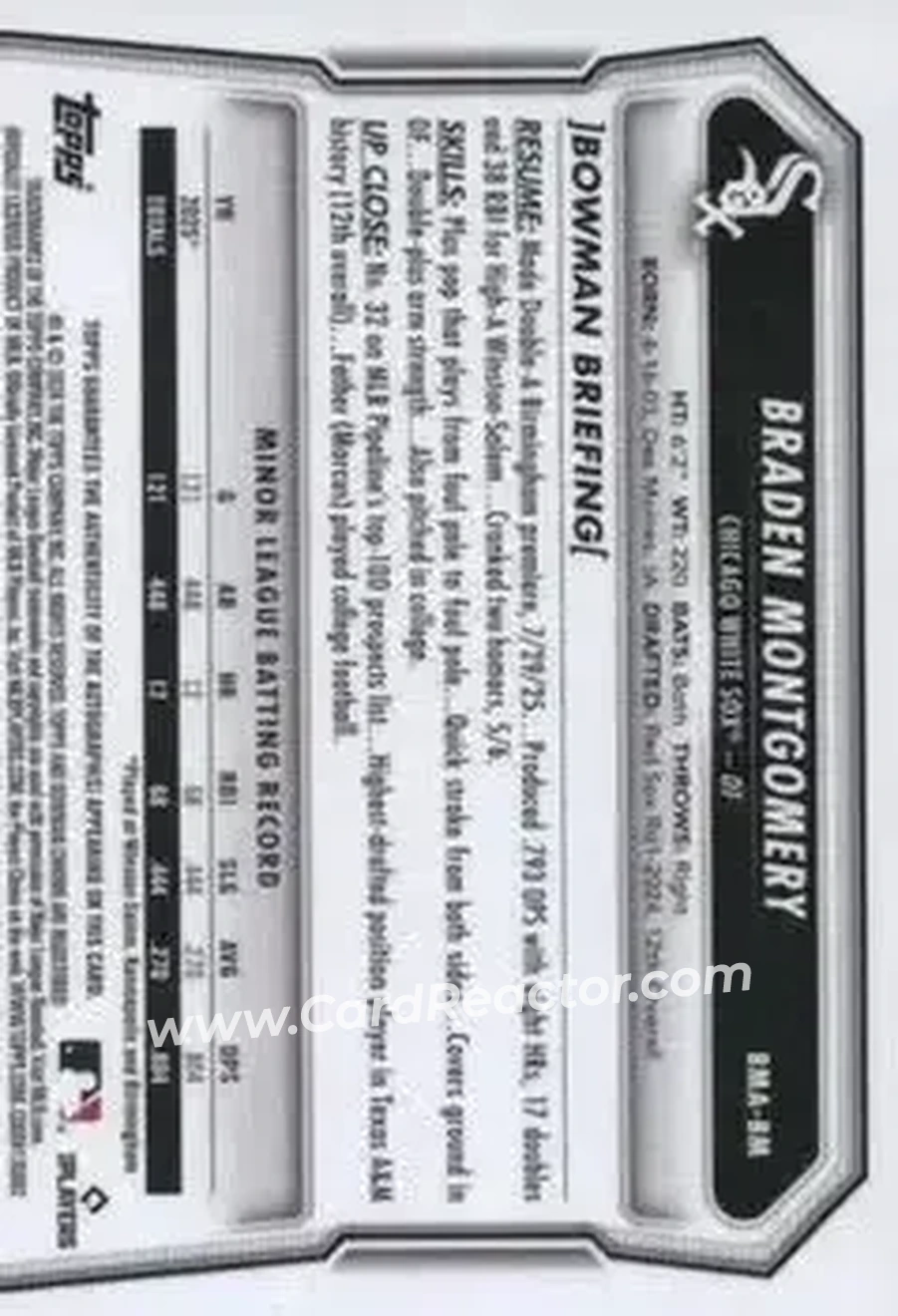2026 Bowman - Chrome Autographs Mojo Refractors #BMA-BM - Braden Montgomery - Chicago White Sox - Back