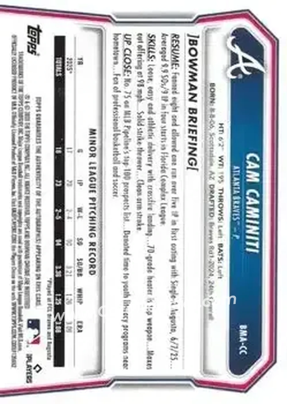 2026 Bowman - Chrome Autographs Mojo Refractors #BMA-CC - Cam Caminiti - Atlanta Braves - Back