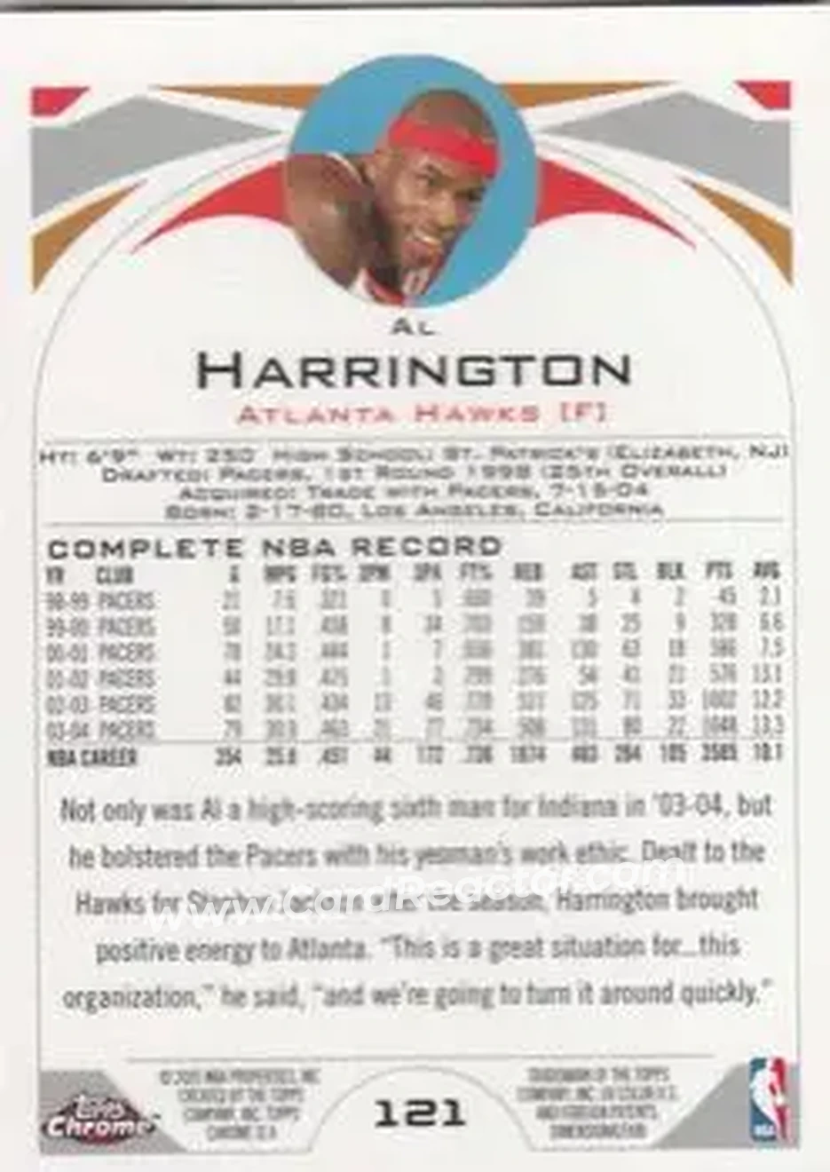 2004-05 Topps Chrome #121 - Al Harrington - Atlanta Hawks - Back