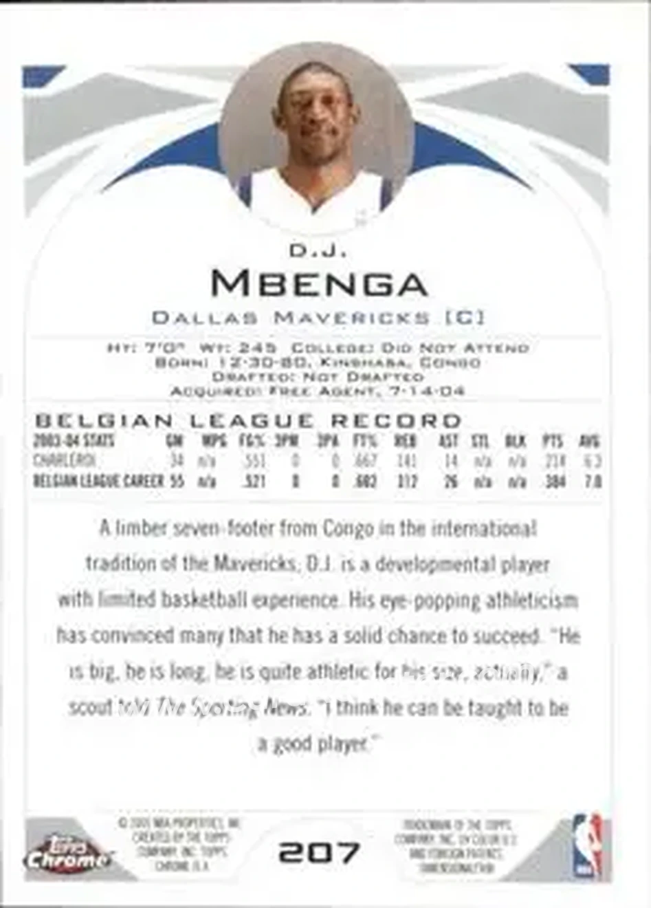 2004-05 Topps Chrome #207 - D.J. Mbenga - Dallas Mavericks - Back