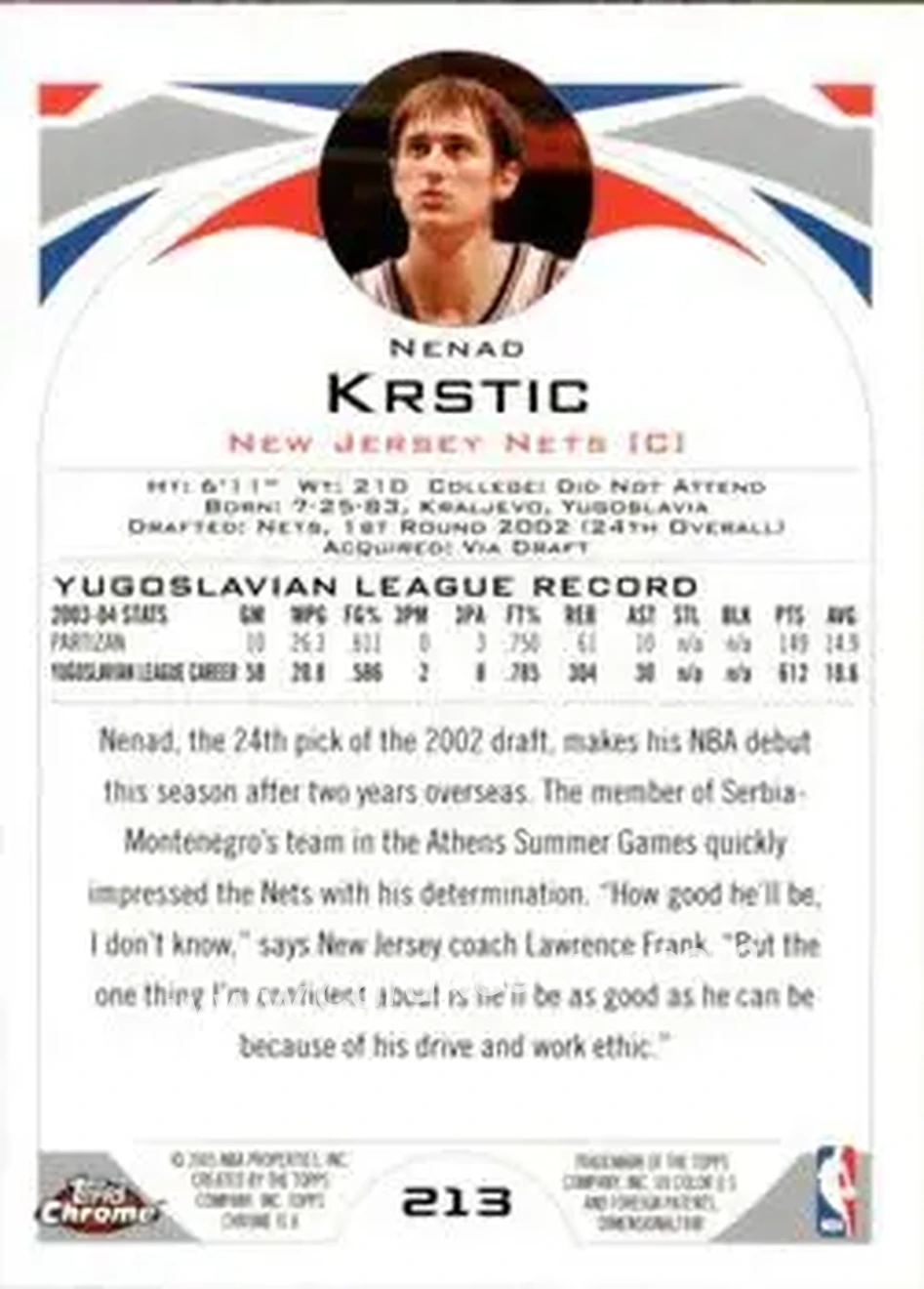 2004-05 Topps Chrome #213 - Nenad Krstić - New Jersey Nets - Back