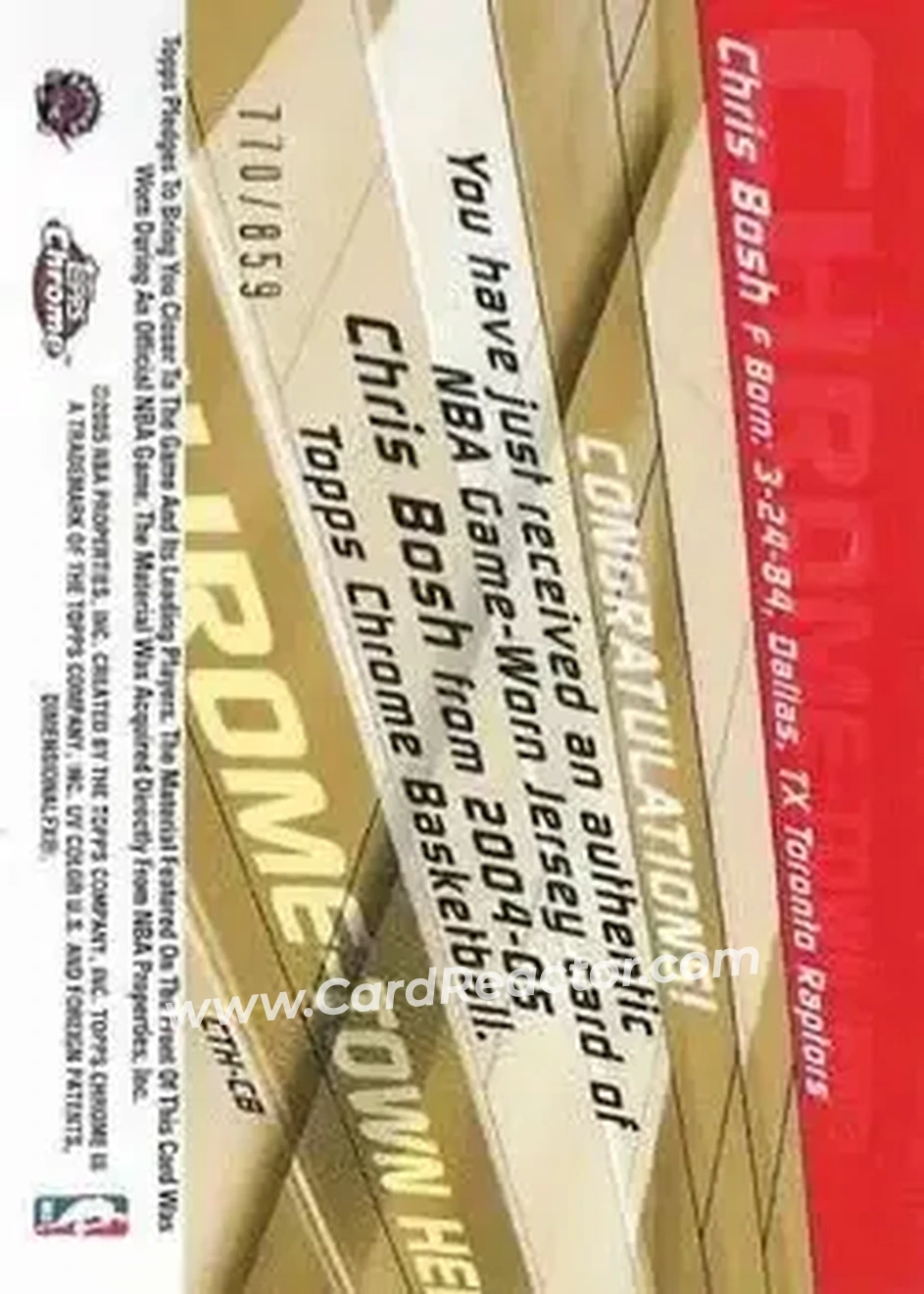 2004-05 Topps Chrome - Chrome-Town Heroes #CTH-CB - Chris Bosh - Toronto Raptors - Back