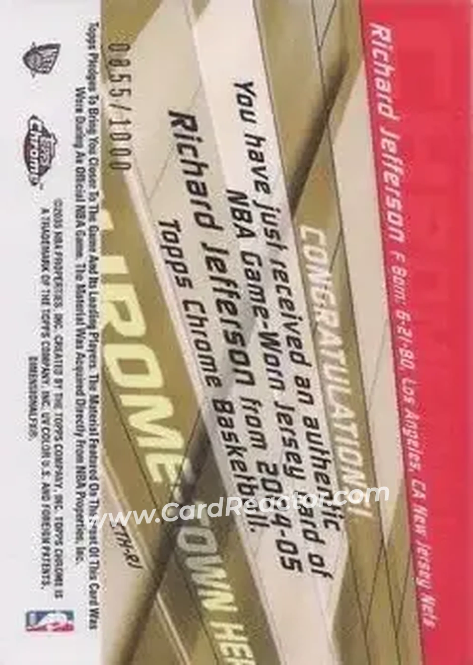 2004-05 Topps Chrome - Chrome-Town Heroes #CTH-RJ - Richard Jefferson - New Jersey Nets - Back