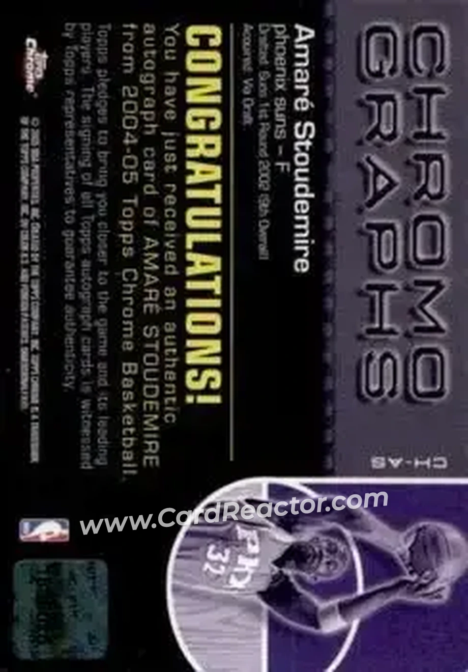 2004-05 Topps Chrome - Chromographs #CH-AS - Amar'e Stoudemire - Phoenix Suns - Back