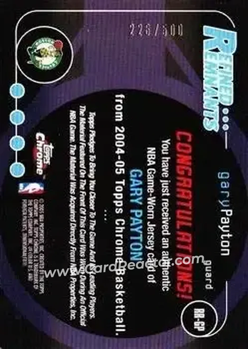 2004-05 Topps Chrome - Refined Remnants #RR-GP - Gary Payton - Boston Celtics - Back