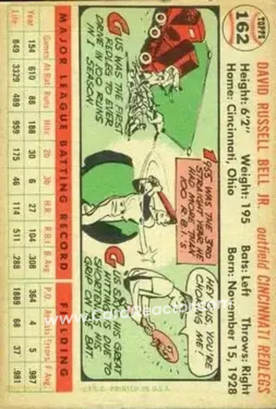 1956 Topps #162 - Dave Bell - Cincinnati Redlegs - Back