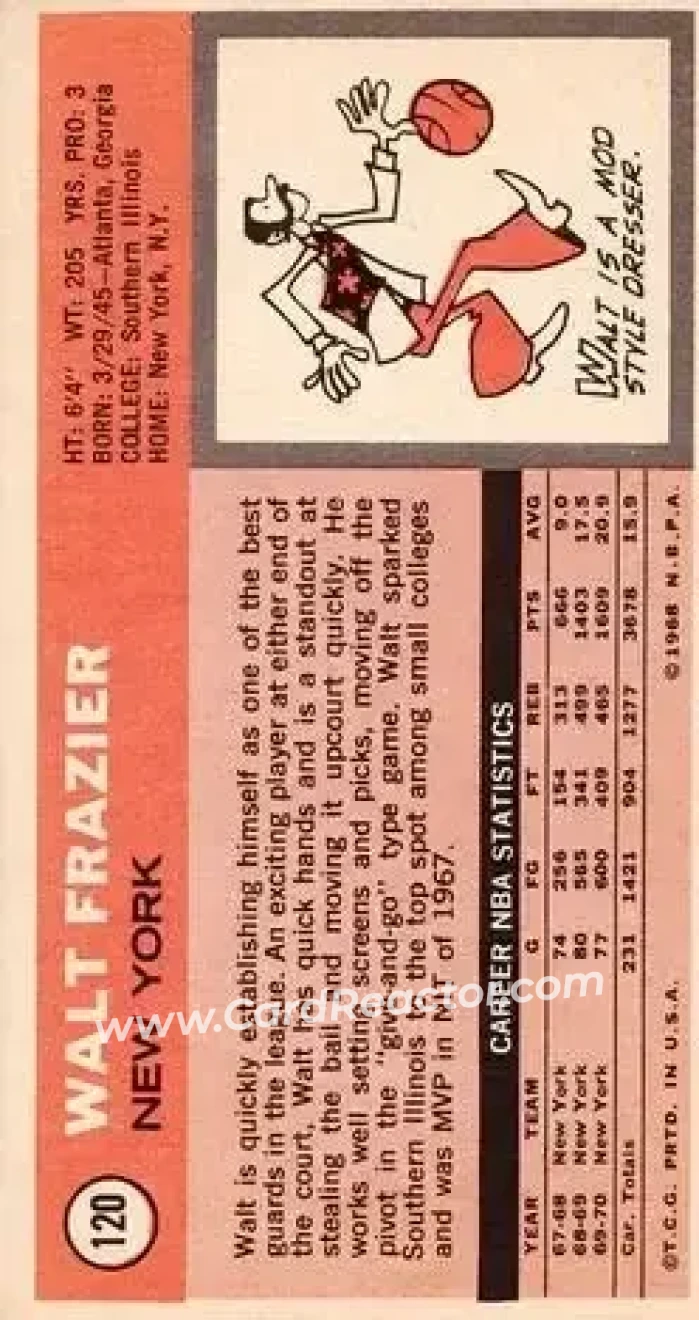 1970-71 Topps #120 - Walt Frazier - New York Knicks - Back
