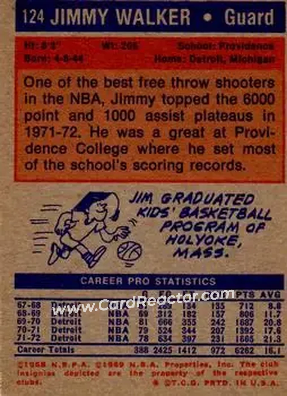 1972-73 Topps #124 - Jimmy Walker - Houston Rockets - Back 1972-73 Topps #124 - Jimmy Walker - Houston Rockets - Back
