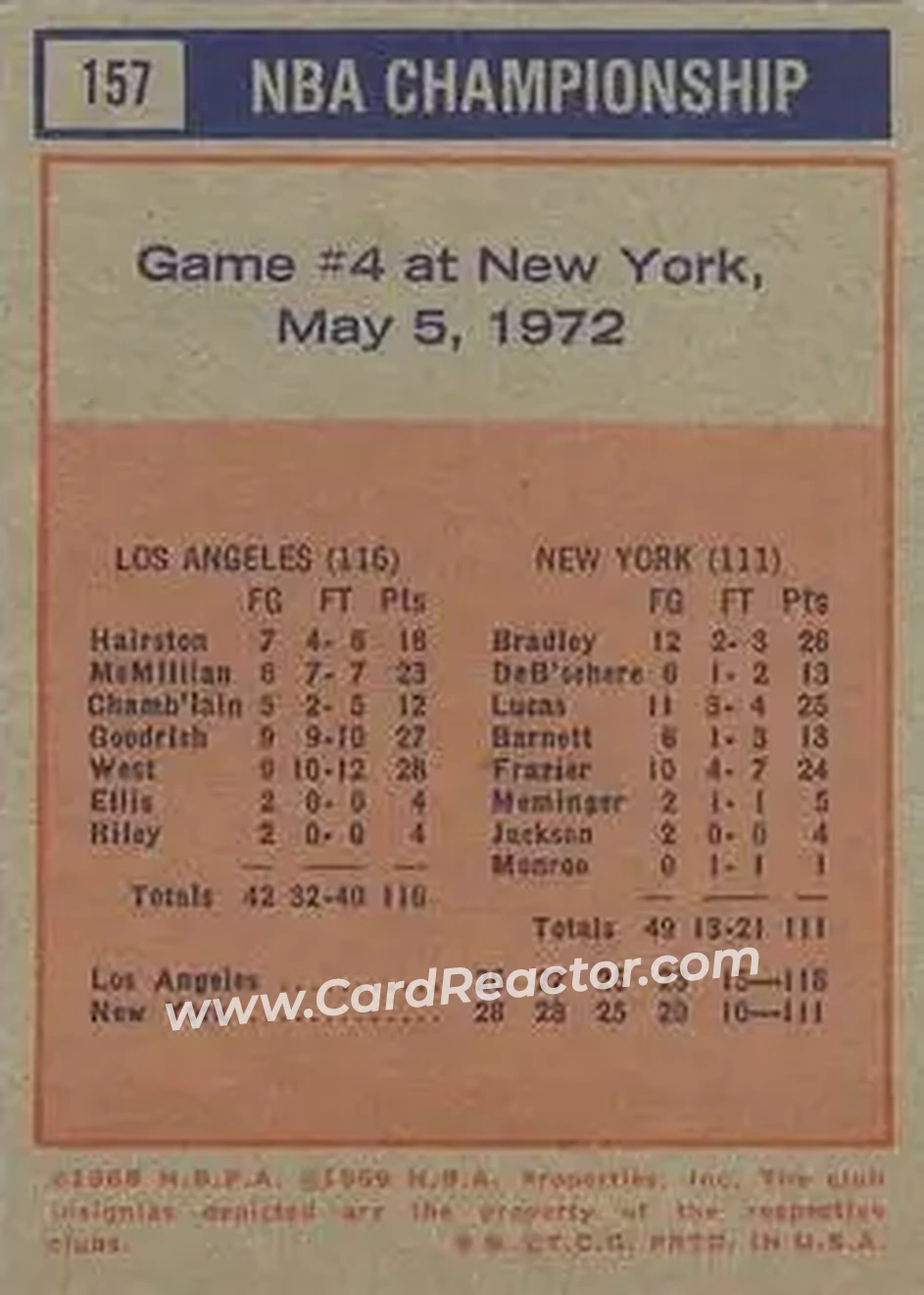 1972-73 Topps #157 - Card #157 - Back