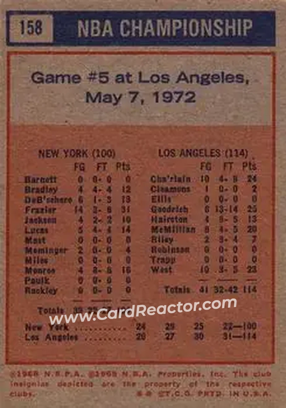 1972-73 Topps #158 - Card #158 - Back