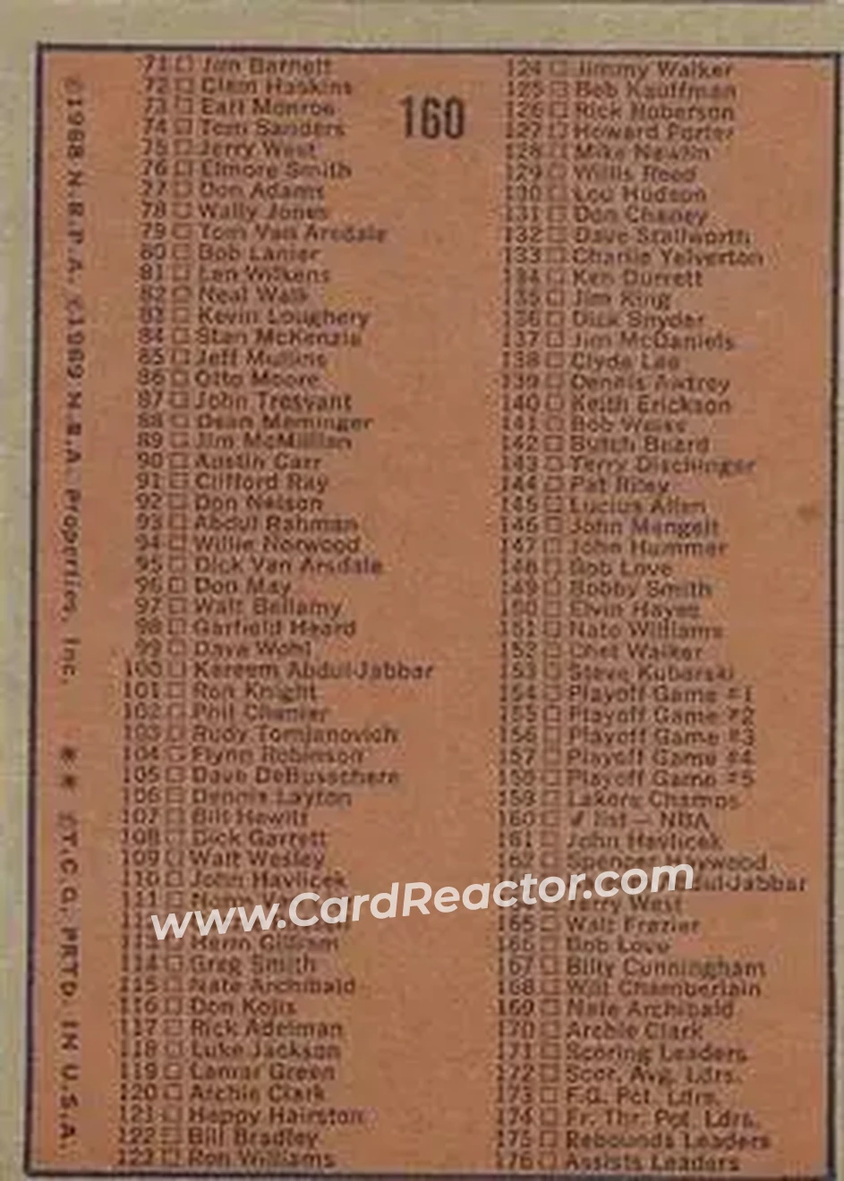 1972-73 Topps #160 - Card #160 - Back