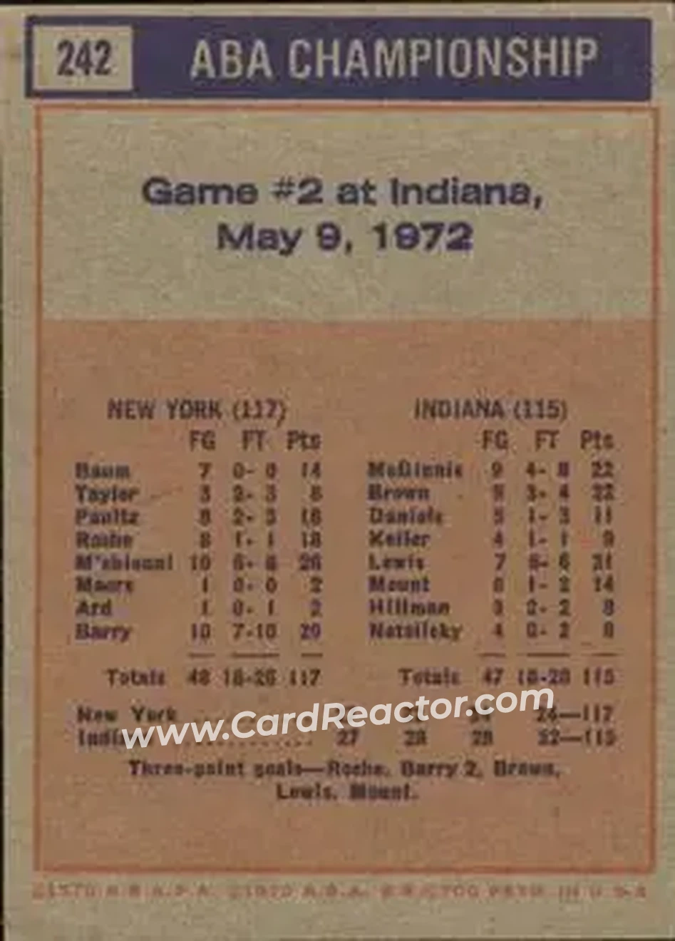 1972-73 Topps #242 - Card #242 - Back