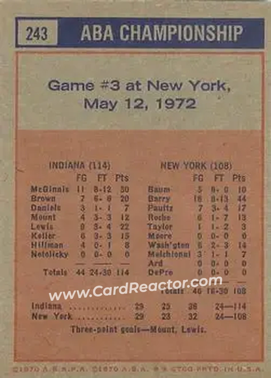 1972-73 Topps #243 - Card #243 - Back