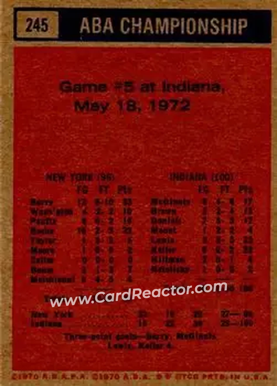 1972-73 Topps #245 - Card #245 - Back